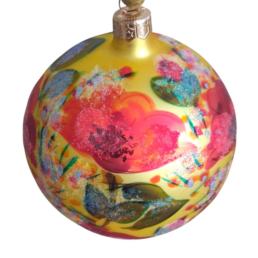 Vintage Christopher Radko 5" Ball Ornament Floral Hand Painted Christmas Collect
